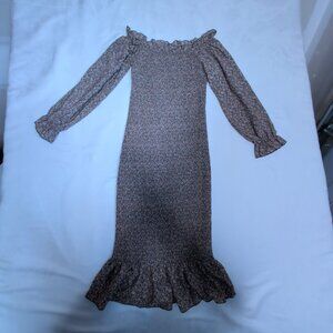 Sarin Mathews Green Floral Smocked Off-Shoulder Midi Dress S‎